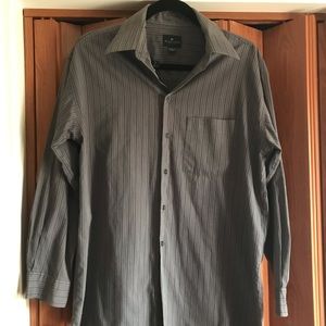 Mens Kenneth Cole Reaction Striped Gray Button Up Long Sleeved Shirt - medium